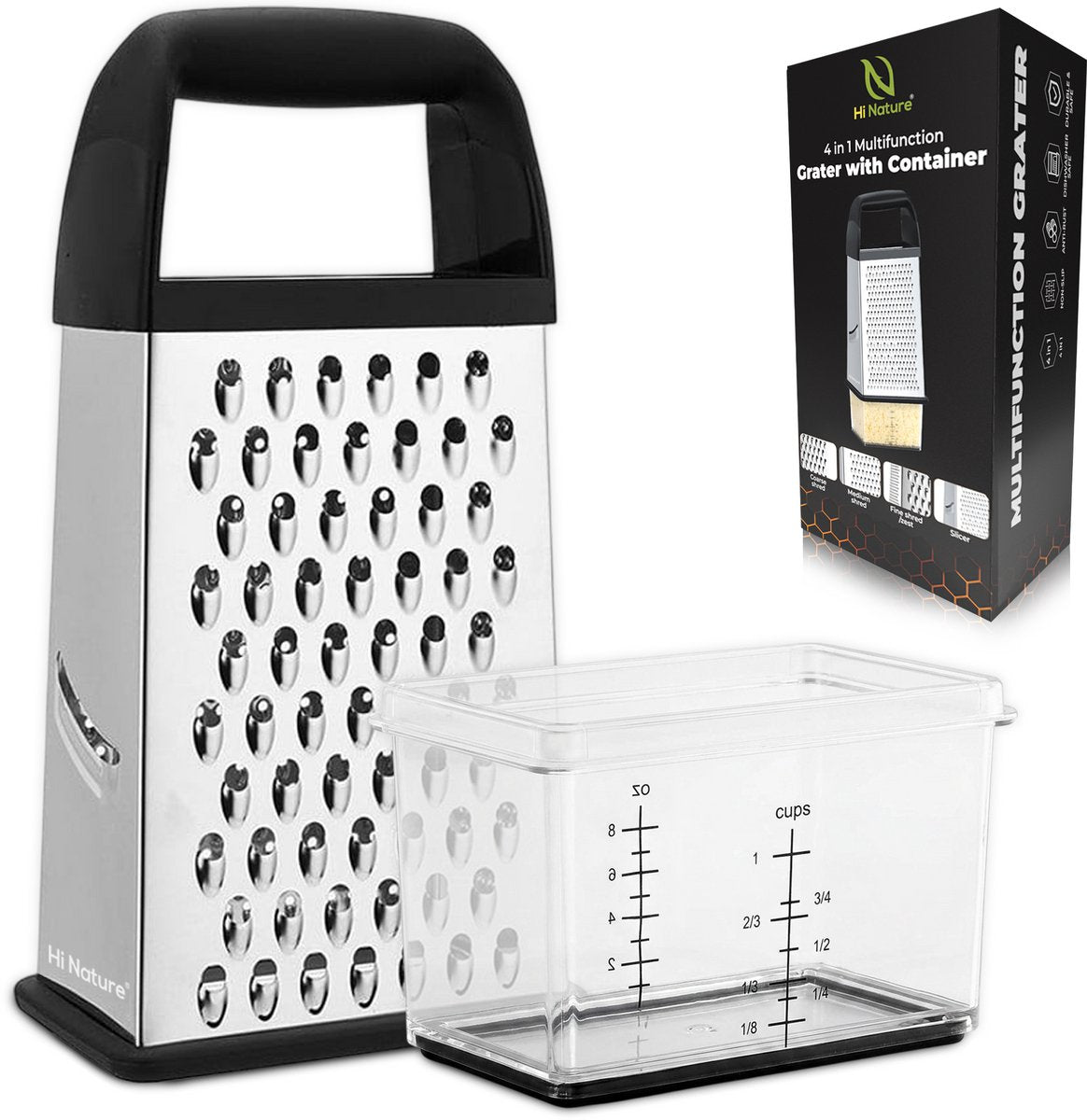 Hi Nature 4-sided stainless steel tower grater with catch tray