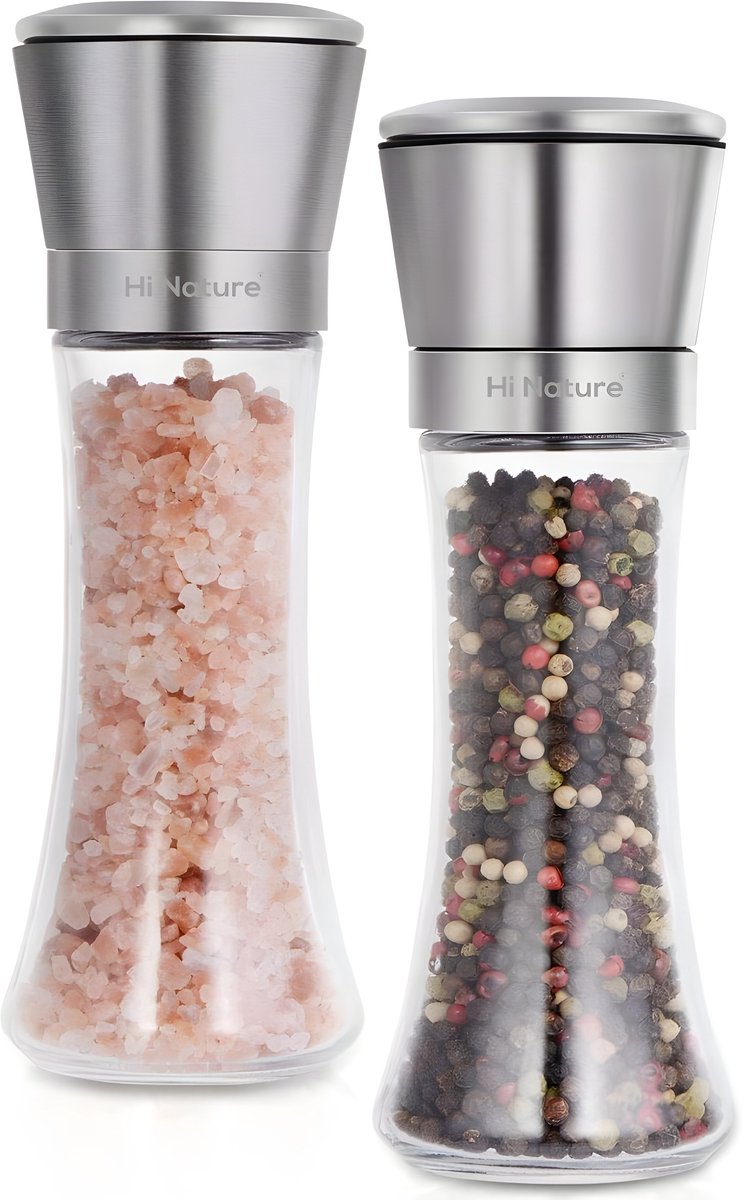 Hi Nature stainless steel salt and pepper mill set with adjustable grind