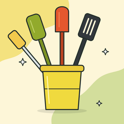 Illustration of silicone spatulas in a utensil holder