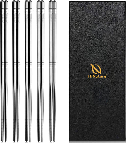 Hi Nature silver stainless steel chopsticks, 5 pairs