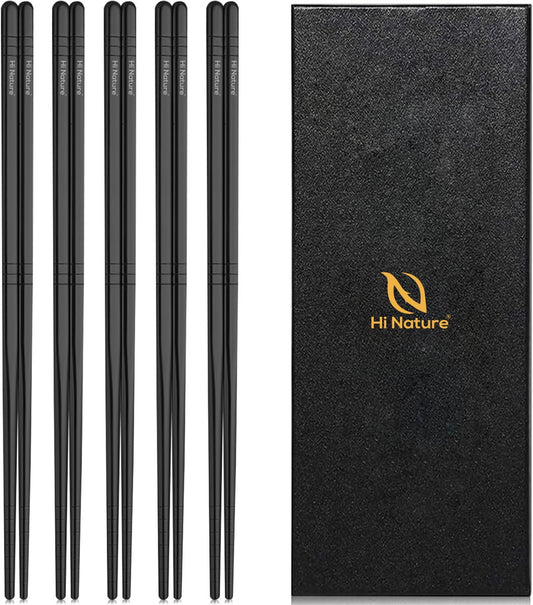 Hi Nature black stainless steel chopsticks set, 5 pairs