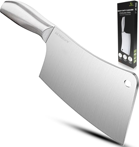 Hi Nature stainless steel meat cleaver with leather sheath