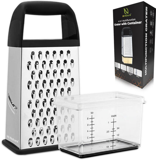 Hi Nature 4-sided stainless steel tower grater with catch tray