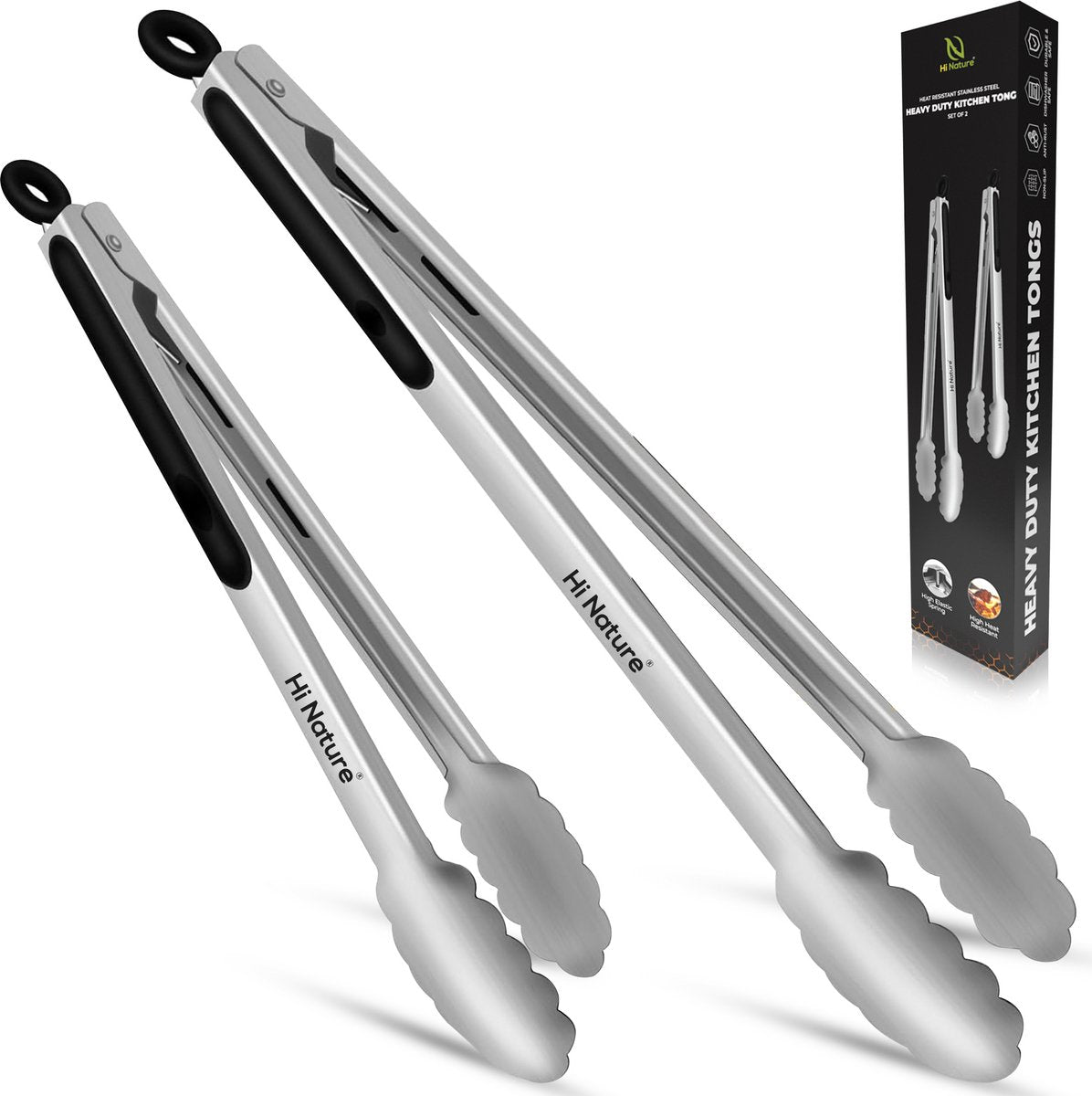 Hi Nature stainless steel BBQ tongs – side view