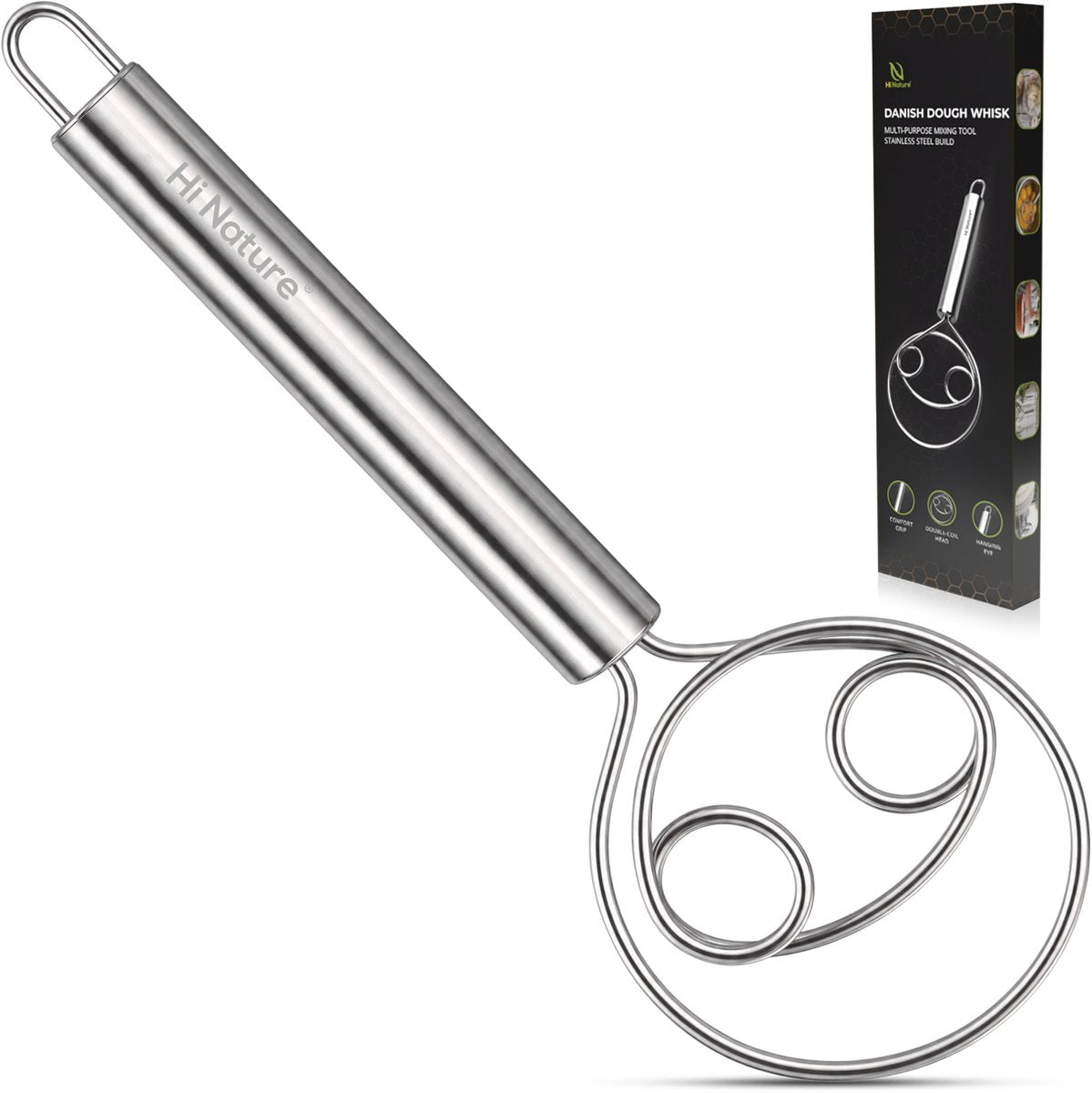 Hi Nature stainless steel Danish dough whisk
