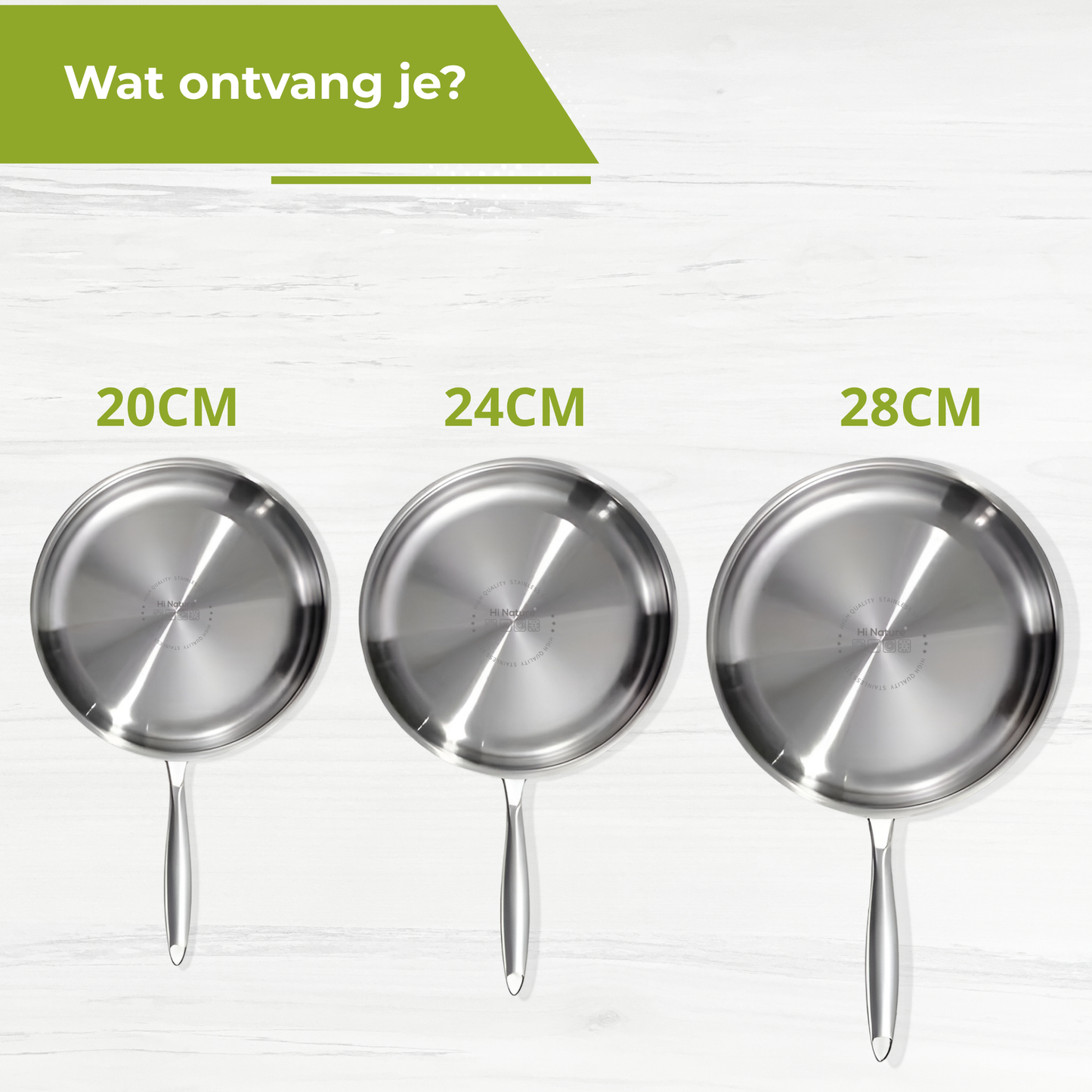 Koekenpan 3-Delig - RVS - Ø 20/24/28 cm