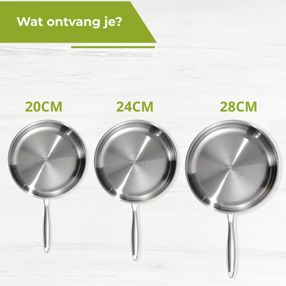 Koekenpan 3-Delig - RVS - Ø 20/24/28 cm