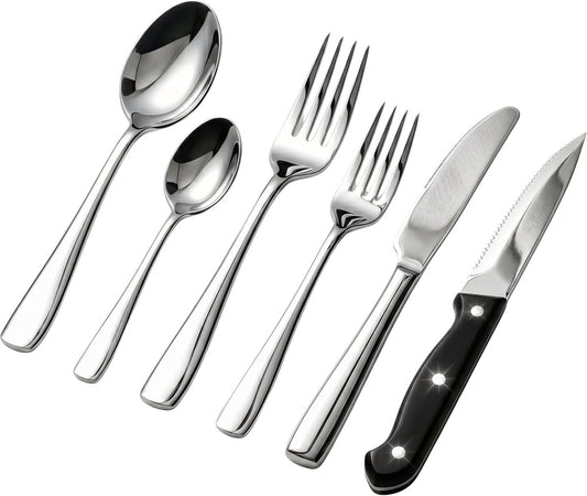 Hi Nature 36-piece stainless steel cutlery set for 6 people with steak knives