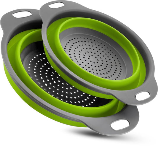 Hi Nature collapsible green silicone colander set of 2