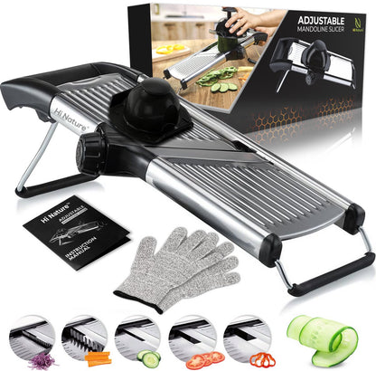 Hi Nature stainless steel mandoline slicer with adjustable thickness and safety gloves