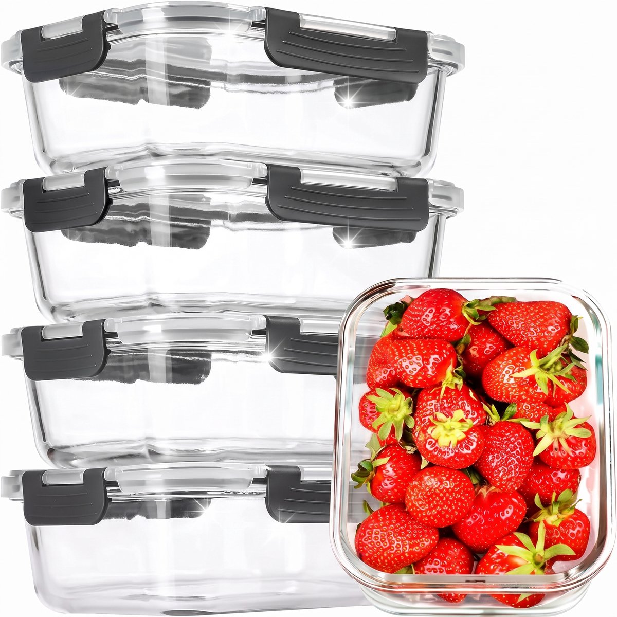 Hi Nature glass food storage containers set of 5 with leak-proof lids
