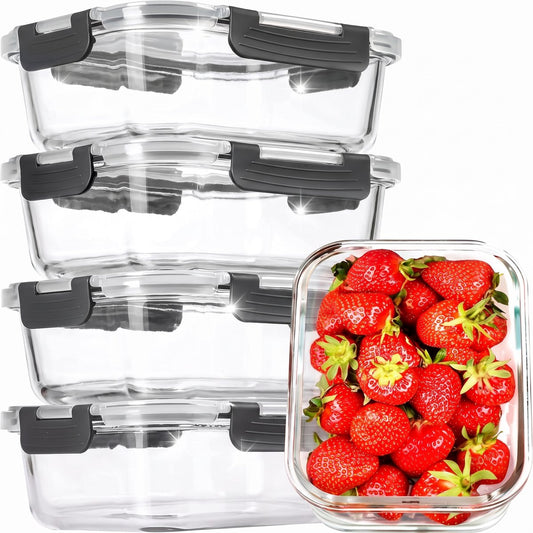 Hi Nature glass food storage containers set of 5 with leak-proof lids