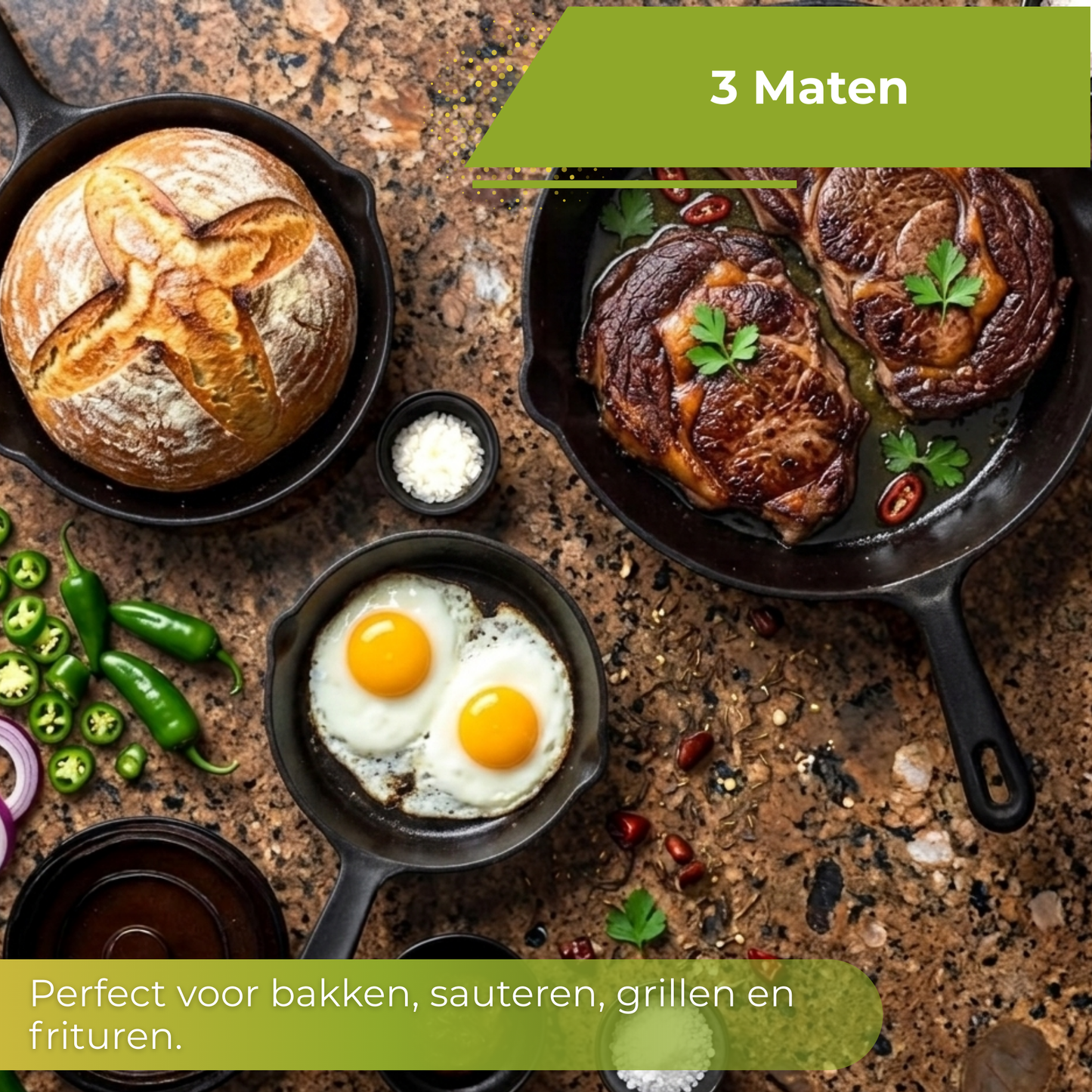 Gietijzeren Pannenset 3 - Skillet Cast Iron