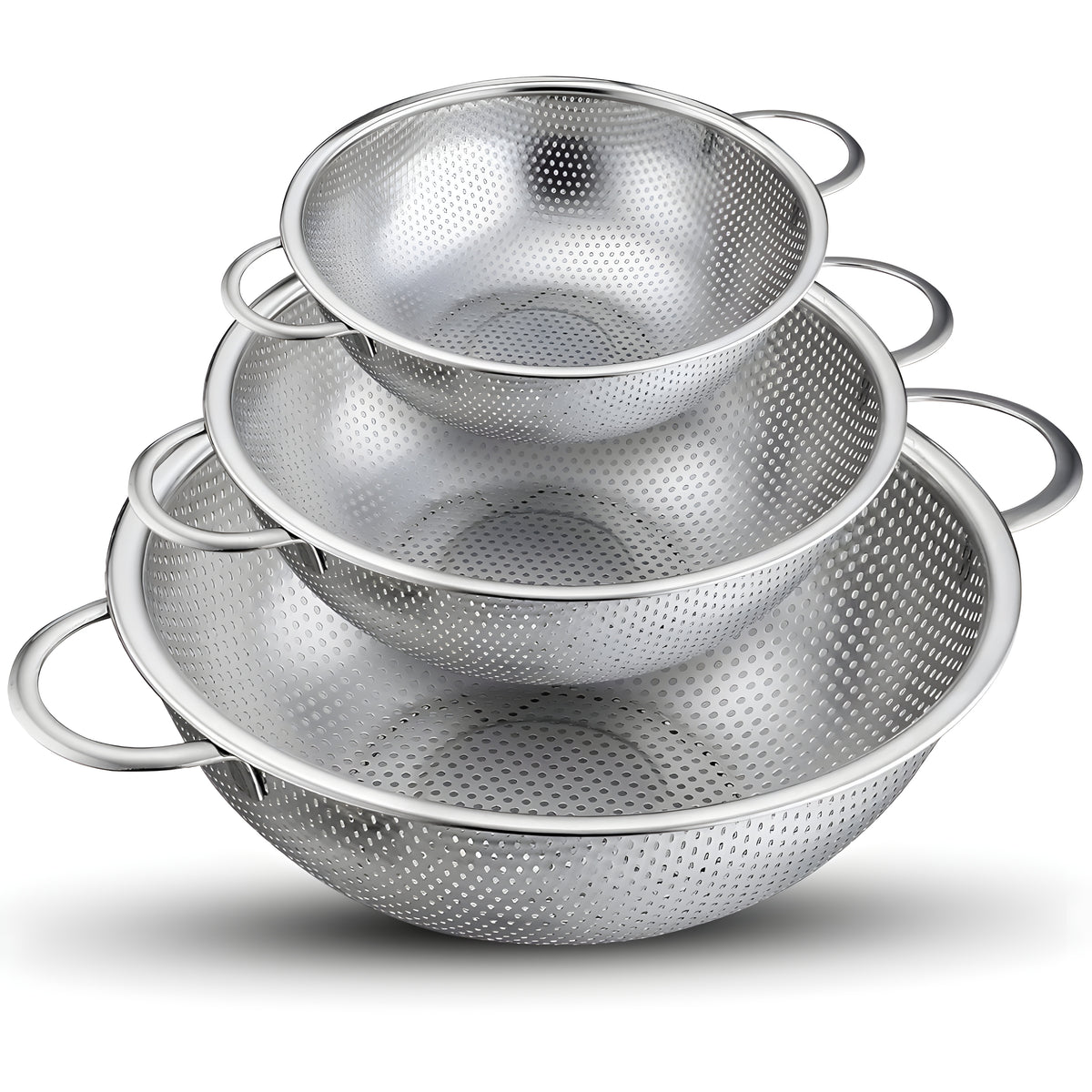 Hi Nature stainless steel colander set of 3 with micro-perforations