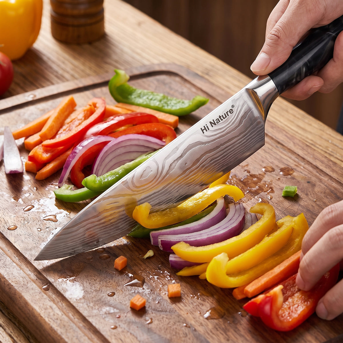 Hi Nature Japanese knife set – Damascus blade detail