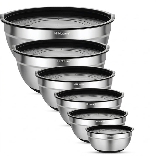 Lot de 6 saladiers en inox – Base antidérapante en silicone