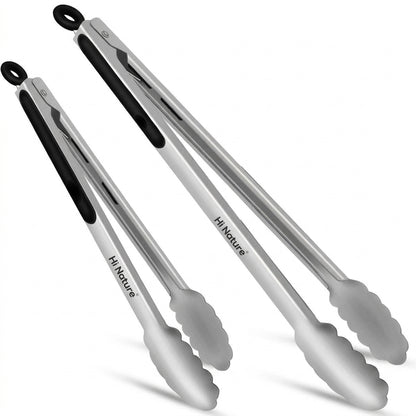 Hi Nature stainless steel BBQ tongs with click-lock and hanging hook