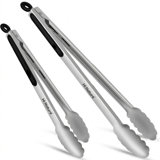 Hi Nature stainless steel BBQ tongs with click-lock and hanging hook
