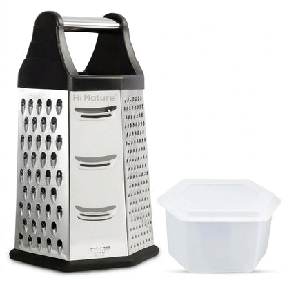 Hi Nature 6-sided stainless steel tower grater with catch tray and lid