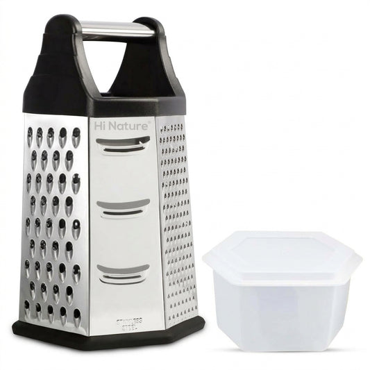 Hi Nature 6-sided stainless steel tower grater with catch tray and lid